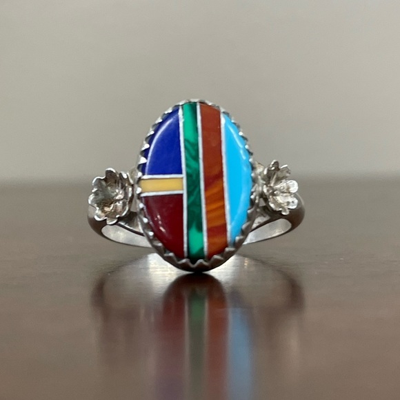 Native American Style Multi-Stone Ring, size 6.75